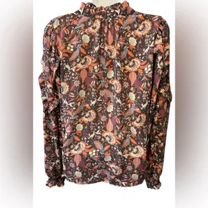 Evereve Clara Floral Paisley Long Sleeve V Neck Blouse/Top M Ruffle Trim Career thumbnail 6