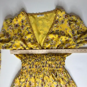 Max Studio Yellow Floral Smocked V-Neck‎ Mini Dress Cottage Boho Feminine Spring thumbnail 13