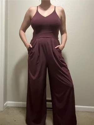 Halara Breezeful Backless Wide Leg Jumpsuit Amaranth Purple Red Large thumbnail 4