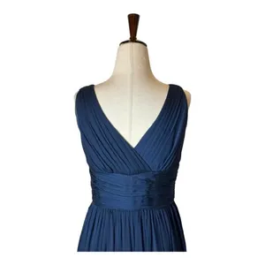 ML Monique Lhuillier Dress Women 6 Navy Blue‎ Chiffon Pleated Fit And Flare Gown thumbnail 4