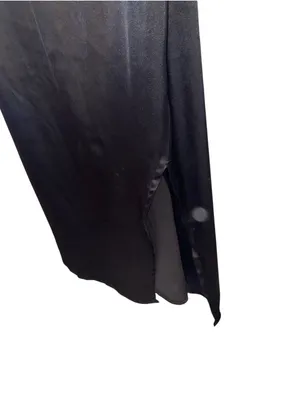 Vintage 90s Style Black Satin Midi Slip Dress Minimalist LBD whimsigoth moody thumbnail 4