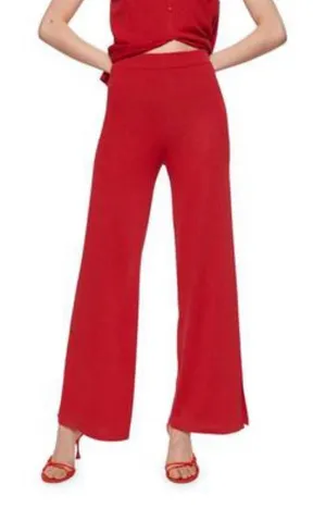 Mango Berries Red Wide Leg Knit Trousers High Rise Side Slit Pants XL‎ NEW thumbnail 1
