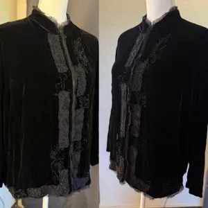 Chicos Black Silk Blend Velvet Beaded Lace Jacket Mandarin Collar Size 2‎ thumbnail 15