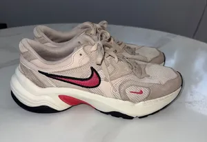 Nike Women’s Cream Mesh Sneakers with Pink Swoosh thumbnail 1