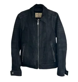 Vintage Wilson Jacket size small Black Motorcycle Suede Genuine Leather Zip up thumbnail 1