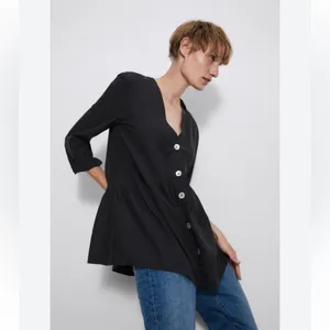 ZARA Voluminous Black Button Front Shirt Size Medium thumbnail 2