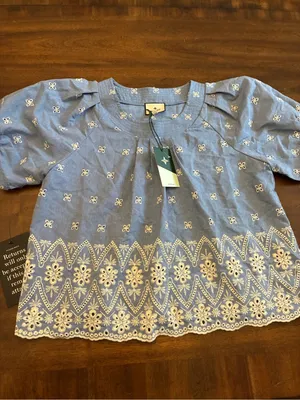 Tuckernuck Chambray Embroidered Fontalina Blouse Top Women’s Large Blue New NWT thumbnail 2