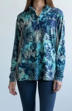 HUK Blue & Teal Camo/Animal Print Quarter-Zip Pullover thumbnail 1