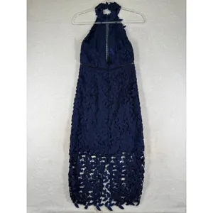 Bardot Navy Blue Floral Lace Halter Neck Sheath Dress Size 4 XS 36386DB thumbnail 8
