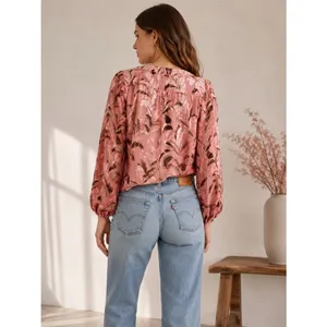Anthropologie Lori Burnout Velvet Floral Top Pink V-Neck Size Medium thumbnail 3