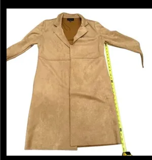Premise Studio Faux Suede Leather Longline Jacket Trench Coat Camel Tan Size M ECU thumbnail 5