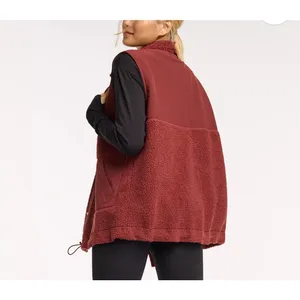 FLX Sherpa Fleece‎ Vest Burgundy Snap Front Pockets Drawstring Waist Womens Med thumbnail 2