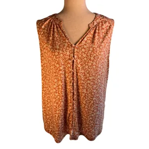 Papermoon Short sleeve orange floral button up Tank Top | XL thumbnail 2