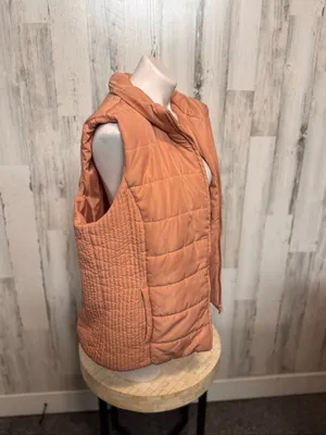 New York & Company Quilted Puffer Vest Womens XL Peach Blush Zip Stand Collar thumbnail 2