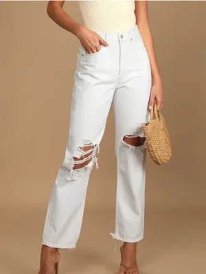 AGOLDE Women’s 90’s Straight Leg White Enamel Denim Distressed Button Fly Jeans thumbnail 1