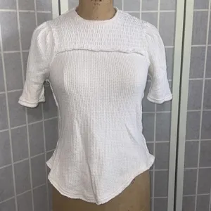 Free People Care Gauze Boho Minimalist Textured Ivory Stretch T-Shirt Size Small thumbnail 15