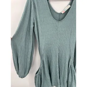 Free People‎ Beach Teal Textured Gauze Balloon Sleeve Mini Dress Tunic Coverup S thumbnail 5