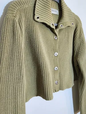 Marco Pecci Green Ribbed Knit Cropped Cardigan Sweater Size 48 IT / US 14 Flaw thumbnail 3