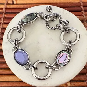 Lia Sophia Silver Bracelet with Multicolor Accents Toggle Clasp 7”- 8.5” thumbnail 1
