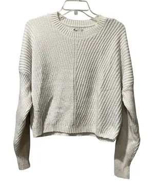 Hollister Womens Cropped Pullover Long Sleeve Knit Sweater‎ White Size Large thumbnail 1