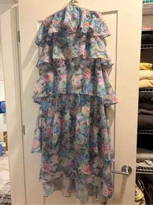 Lulus Melody Light Blue Floral Tiered Halter Maxi Dress - Size M thumbnail 2