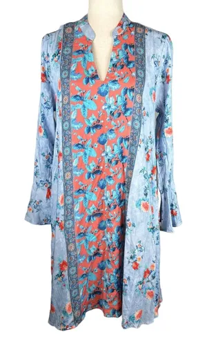 Feathers By Tolani Emilia Dress Size S Blue Floral Modal‎ Pockets Bell Sleeve thumbnail 1
