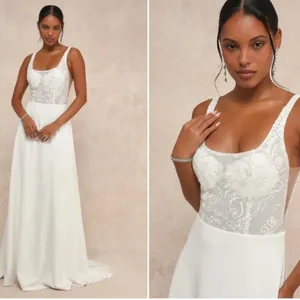 LULUS Bridal Wedding Elegant Sophisticated Floral Beaded Mermaid Gown thumbnail 4