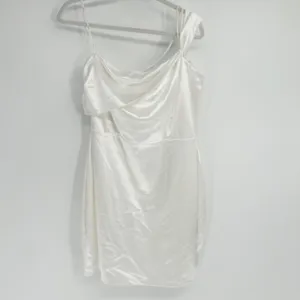 Lulus Womens Celebration Of Love White Satin One Shoulder Bodycon‎ Mini Dress XL thumbnail 4