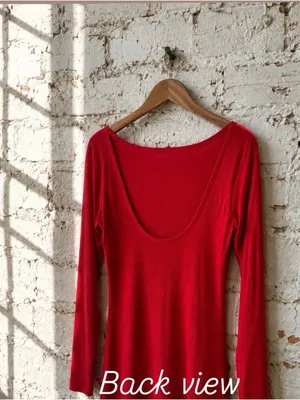 ModCloth Red Ribbed Boat Neck Maxi Dress Long Sleeve Size L thumbnail 8