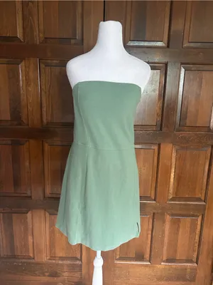 NWT AE American Eagle Strapless‎ Tube Dress Built In Shorts Romper Green Large L thumbnail 2
