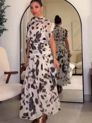 Zara Brown and White Spot Print Sheer Maxi Dress thumbnail 2