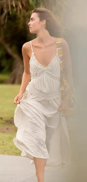 Free People Ethereal Beach Marina Muse Maxi Dress in Natural Neutral Small NWT thumbnail 1