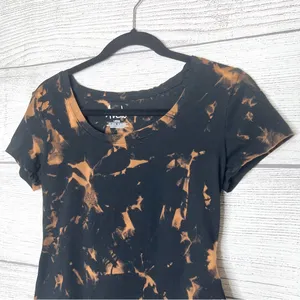 Hand Dyed Black Bleach Tie Dye Scoop Neck Short Sleeve Bodysuit Top Size Large thumbnail 2