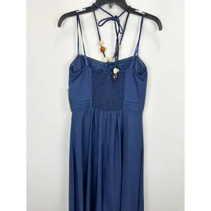 Eliza J Maxi Dress Navy Halter Pleated Embellished Formal Cocktail US 10 NWT thumbnail 11
