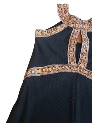 Free People Black Gold Embroidered Halter Mini Dress Beaded Trim Small Women's thumbnail 3