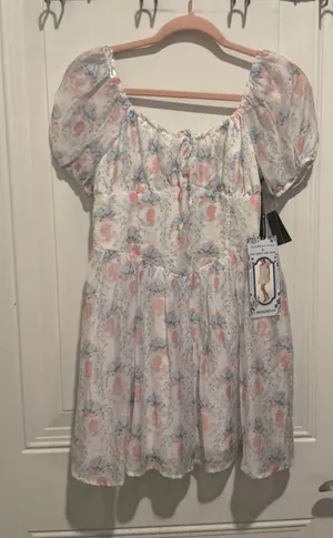 Celebrity Pink Bridgerton puff sleeve floral dress thumbnail 1