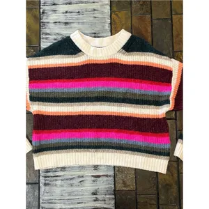 American Eagle Multi Color Striped Crop Sweater Women’s Small Boho Casual Chunky thumbnail 8