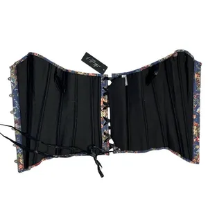 ALIVILA Y Fashion Corset Denim Floral Lace Up Back Strapless Bustier Size Medium thumbnail 5