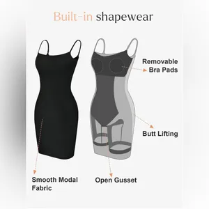 POPILUSH Shapewear Solid Modal Butt Lift Mini Slip Dress In Yellow thumbnail 5