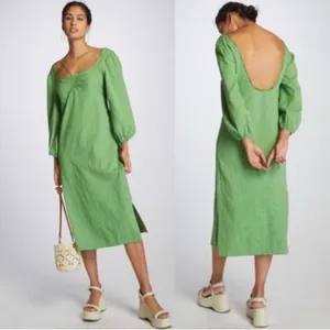 Anthropologie Maeve Women Midi Dress‎ 0 Green Square Neck Cottage Prairie thumbnail 2