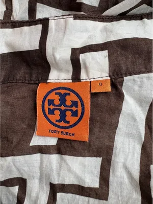 Tory Burch Brown and White Geometric Print Long Sleeve Tunic Top Size 0 thumbnail 3