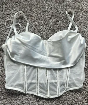 Windsor White Satin Bustier Crop Tank thumbnail 1