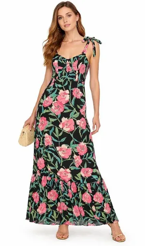 Lulus Lucious Glorious Garden Black Floral Burnout Velvet Maxi Cottage Dress S thumbnail 1