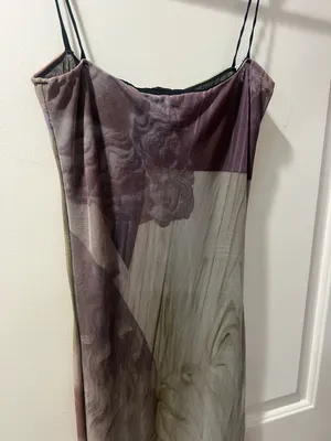 Sheer Marble-Print Maxi Slip Dress in Mauve and Gray thumbnail 3