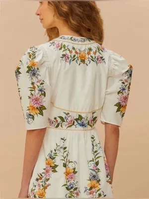 Farm Rio Sweet Bloom Dreamscape Floral Puff Sleeve Mini Dress Size L thumbnail 3