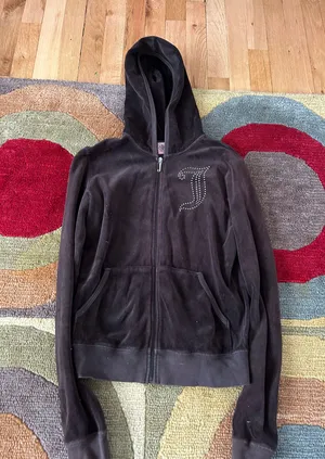 Juicy Couture Y2K OG Brown Velour Zip Up Jacket with Rhinestones Size Medium thumbnail 1