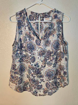 Renee C. Women’s Sleeveless Paisley V-Neck Blouse Keyhole Split Back Size M W-17 thumbnail 1