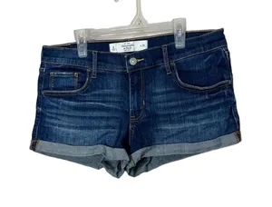 Abercrombie & Fitch Blue Rolled Hem 5 Pocket Button Fly Denim Shorts‎ Size 8 W29 thumbnail 1