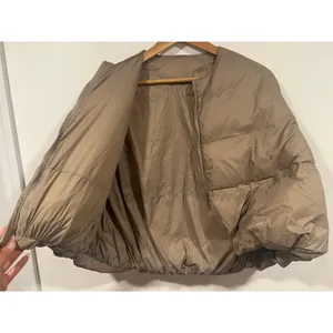 Women’s Taupe Cropped Oversized Puffer Vest Size Medium thumbnail 6