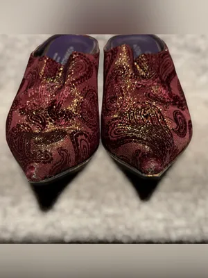 Donald J Pliner Couture Paisley Brocade Pointed Toe Kitten Heel Mules Y2K Glam thumbnail 3